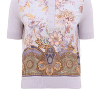 Zimmermann Luna Printed Silk Polo Top in lilac print - women's t-shirt - alternate view