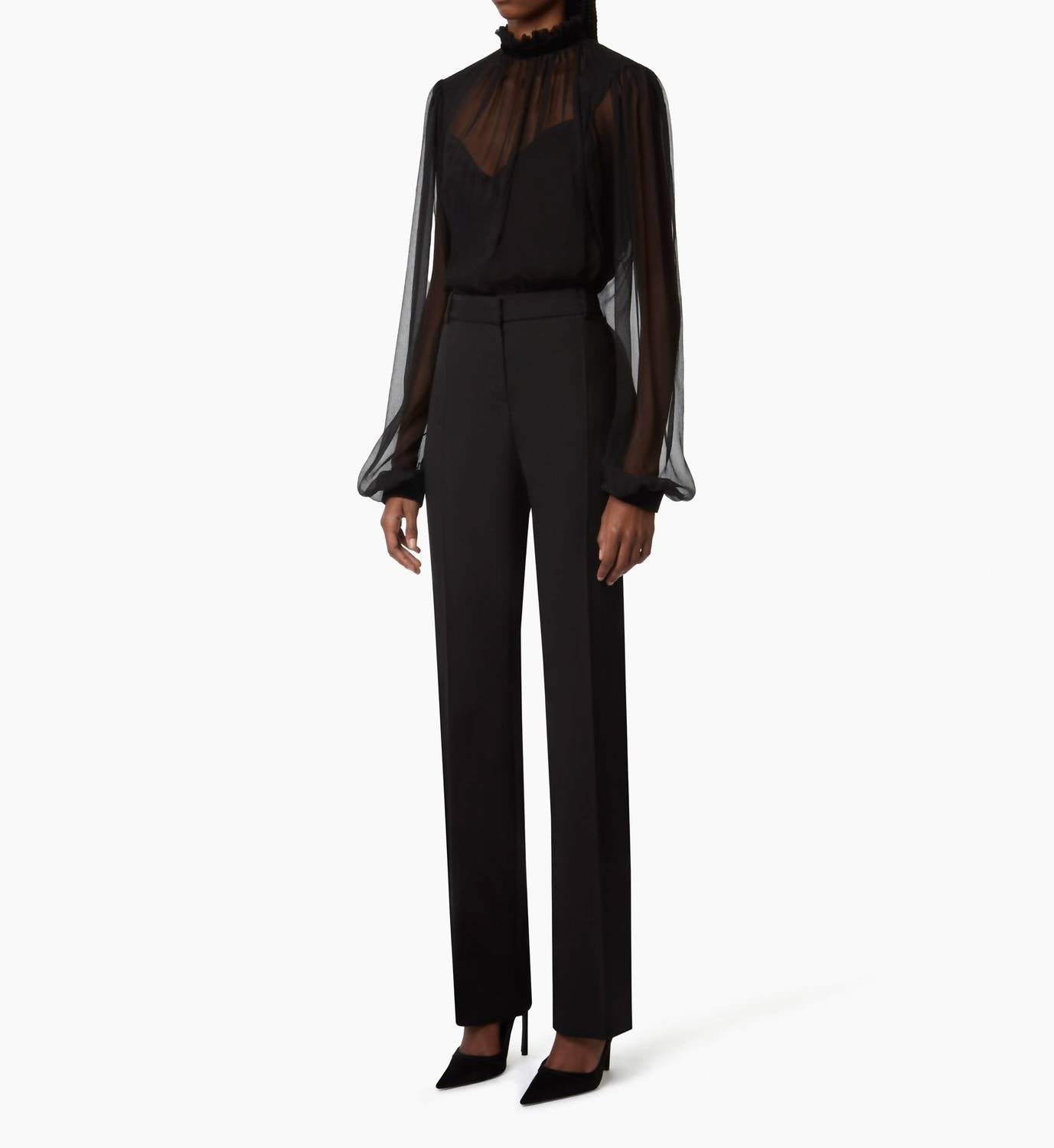 Nina Ricci - Ruffled High Neck Crinkled Silk Muslin Top