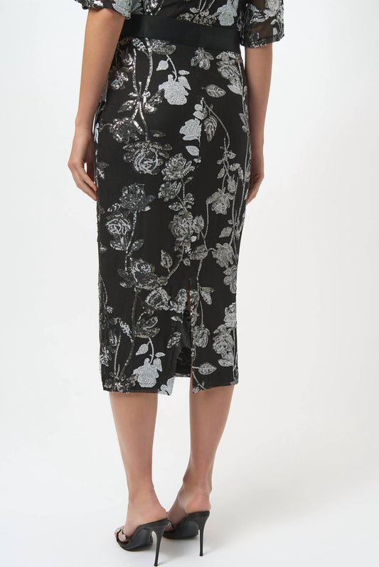 Joseph Ribkoff - Sequin Embroidered Floral Print Pencil Skirt
