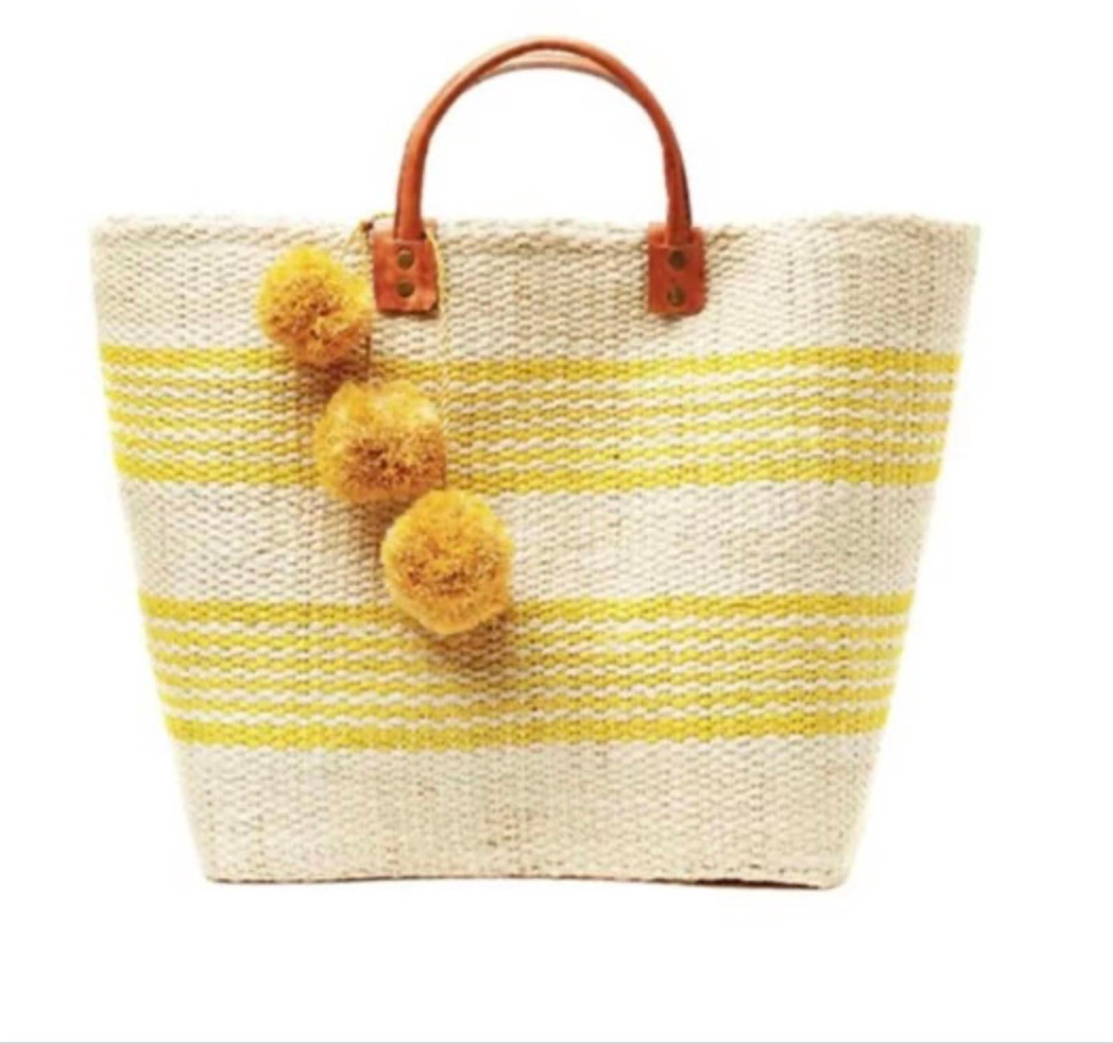 Faire - Women's Bohemian Striped Pom-pom Straw Bag