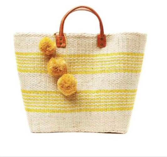 Faire - Women's Bohemian Striped Pom-pom Straw Bag