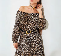 Suncoo Lola Leopard Print Off The Shoulder Blouse in beige and black - women's blouse