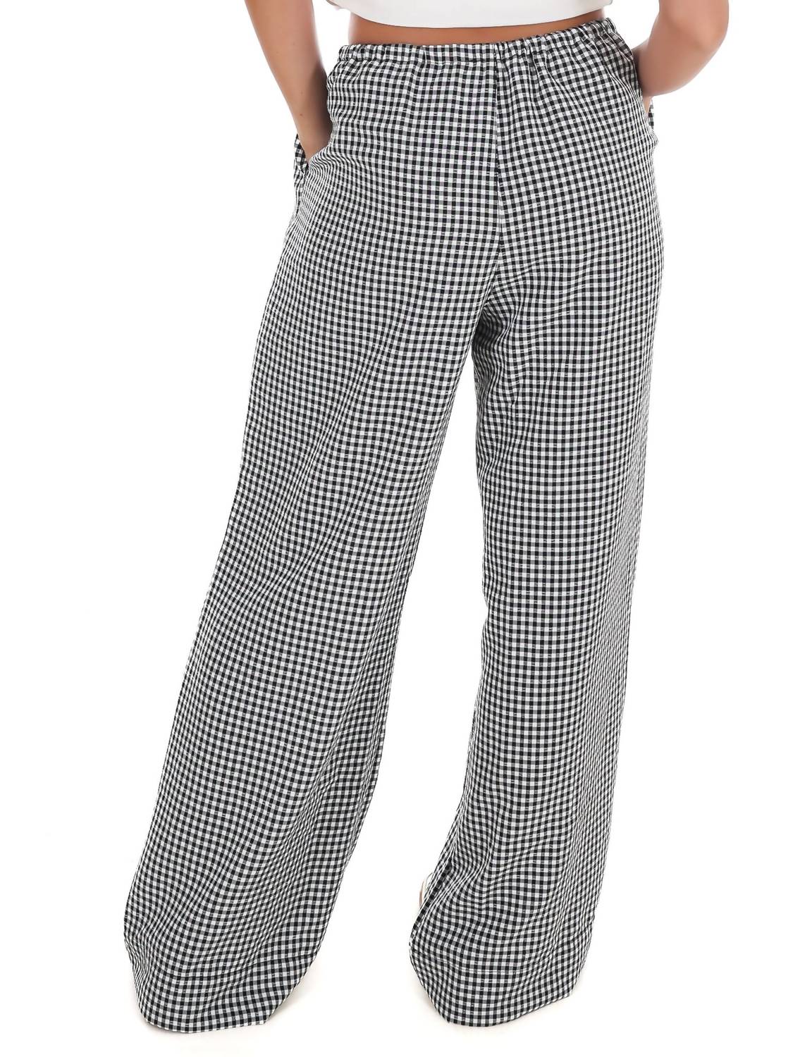 HYFVE Market Morning Gingham Wide Leg Pants in black - women's pants - alternate view