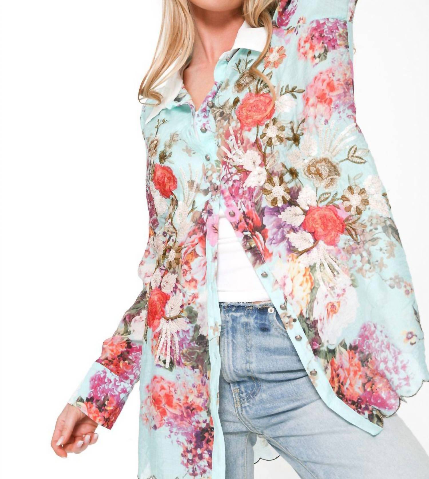 Aratta The Thought Of You Shirt in teal - women's shirt - detail view