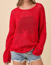 Main Strip - Crochet Knitted Sweater Top With Star