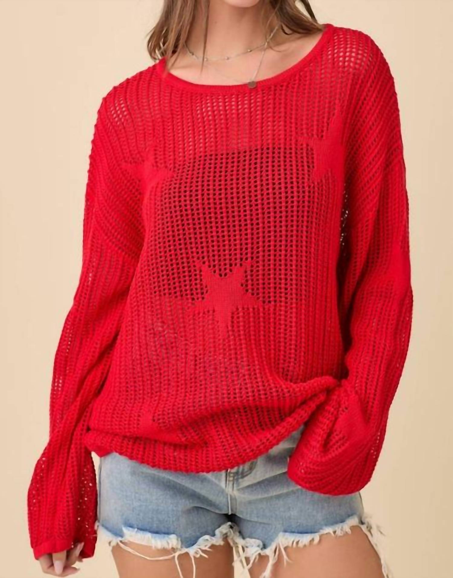 Main Strip - Crochet Knitted Sweater Top With Star