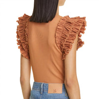 Ulla Johnson Women's Lilo Top in chestnut - women's blouse - detail view