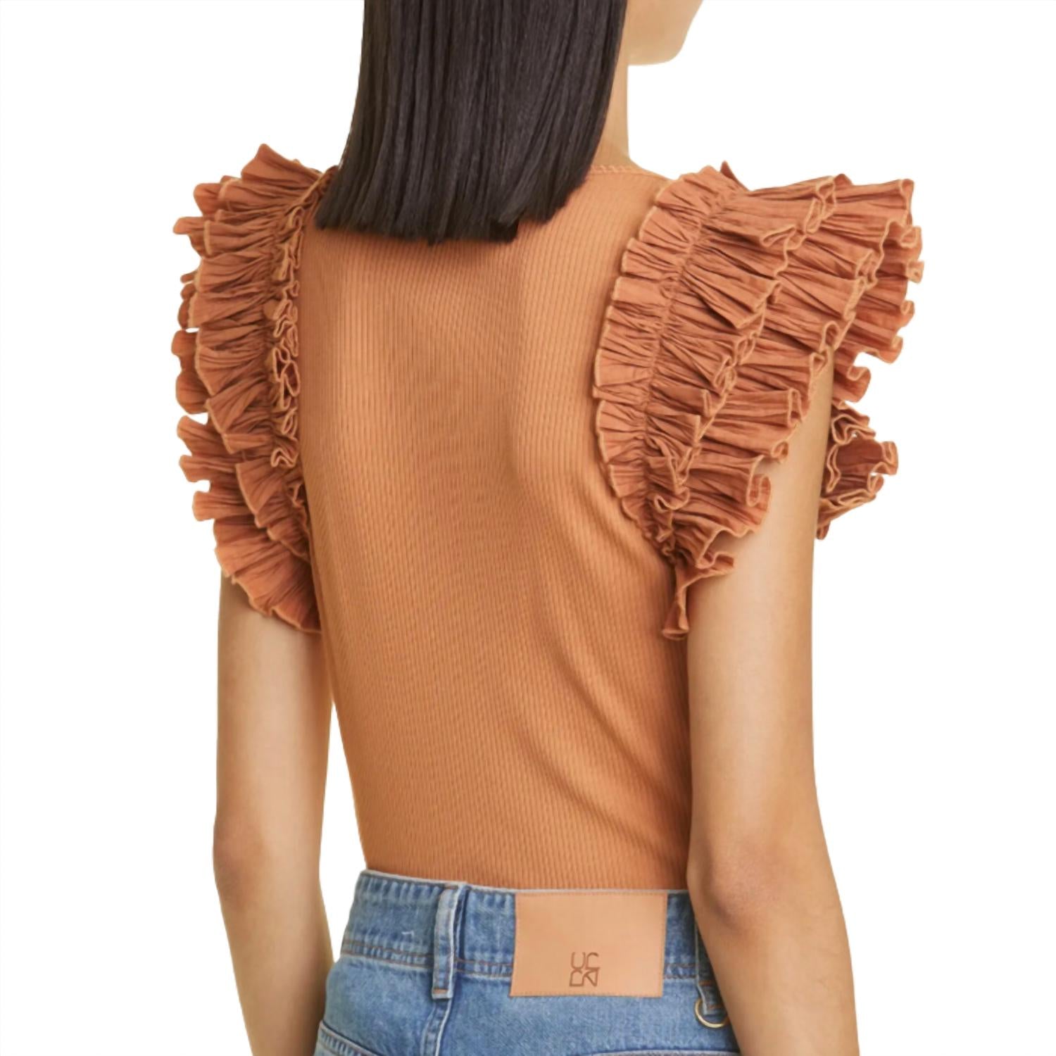 Ulla Johnson Women's Lilo Top in chestnut - women's blouse - detail view
