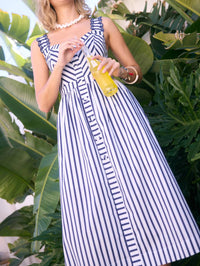 Skies Are Blue - Striped Midi Dress With Embroidered Detail