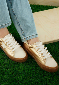 Rag Company - Women's Jumping Jacks Metallic Faux Leather Star Sneakers