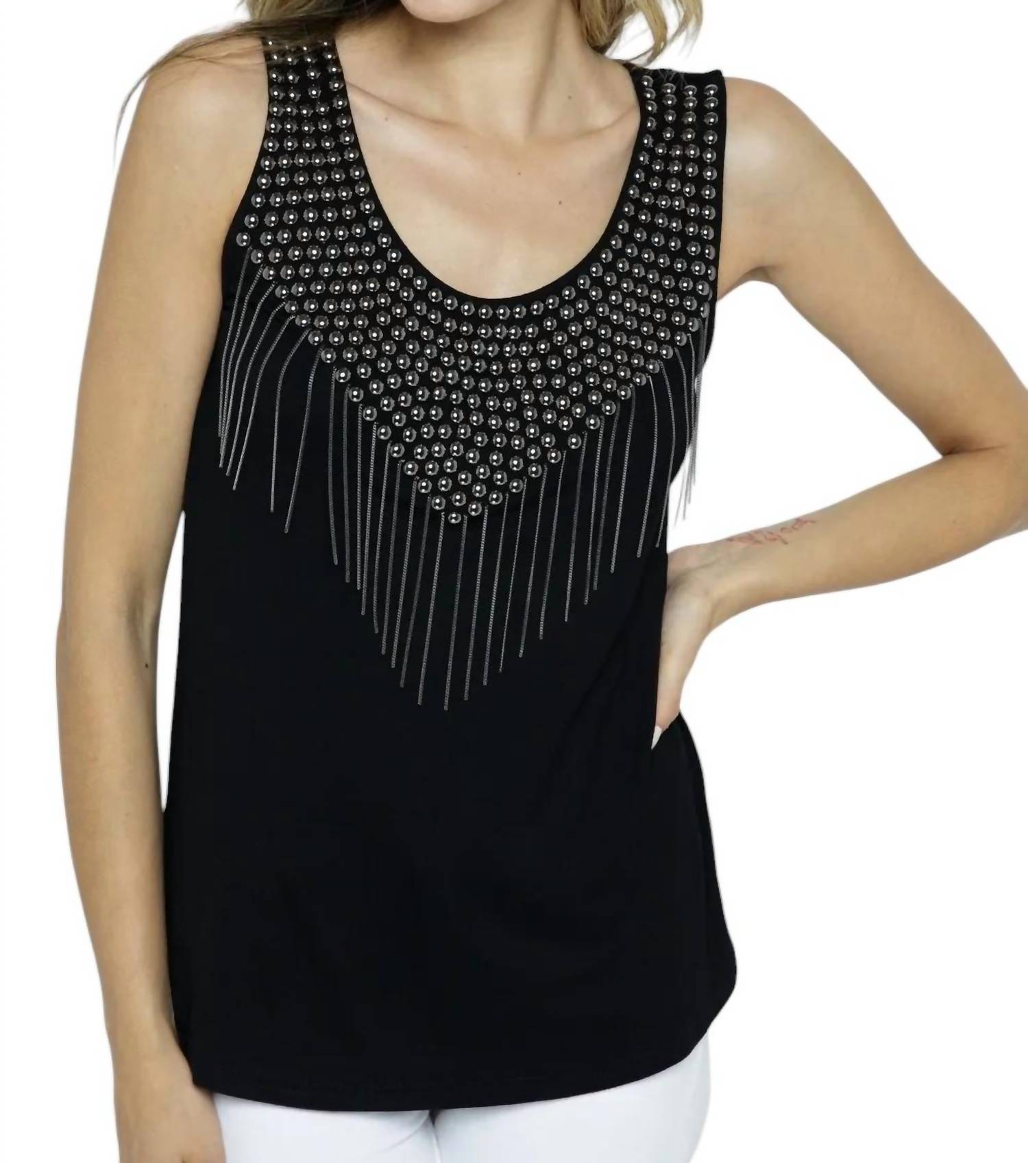 Vocal Apparel - Studded Tank Top With Fringes
