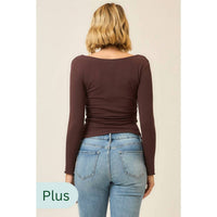 Cozy Co. - Ruched Boatneck Drop Shoulder Long Sleeve Top