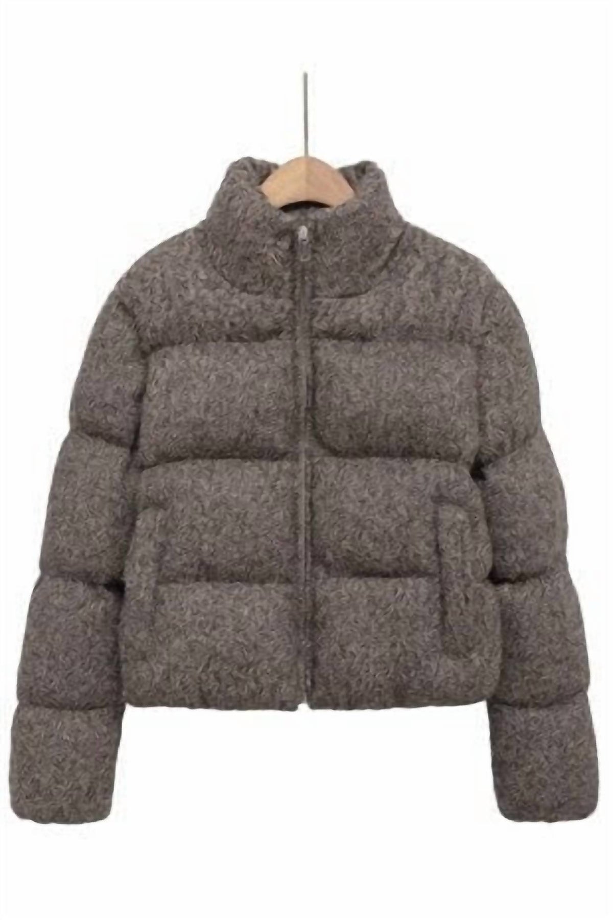 Sundayup - Women's Woolen Cropped Puffer Jacket