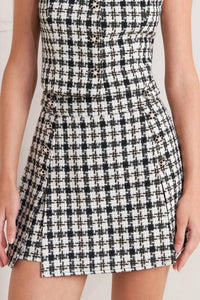 Flying Tomato - Valerie Pearl Button Tweed High Waisted Skort