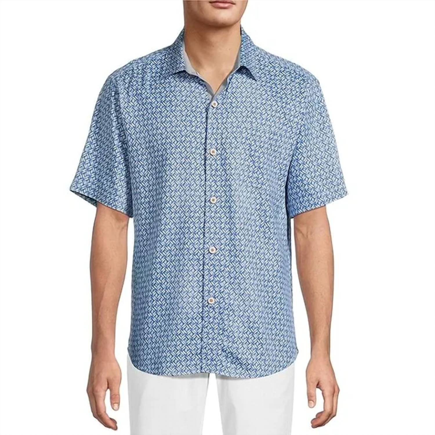 TOMMY BAHAMA Weave In The Moment Silk Camp Shirt in the moment silk camp shirt in blue monday - men's shirt