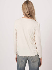 REPEAT cashmere Basic Jewel Neck Long Sleeve Top in ivory - women's long sleeve top - alternate view