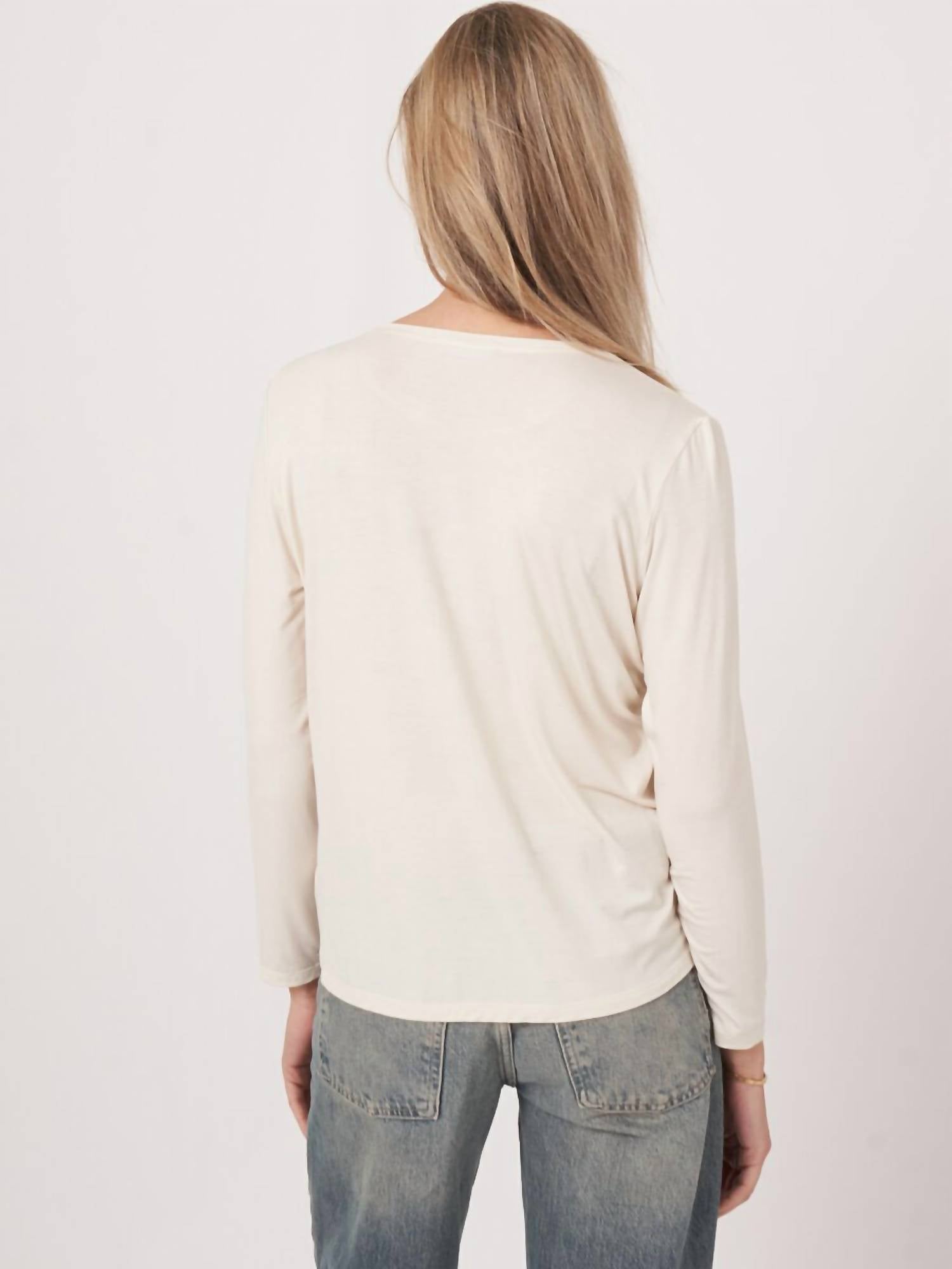 REPEAT cashmere Basic Jewel Neck Long Sleeve Top in ivory - women's long sleeve top - alternate view