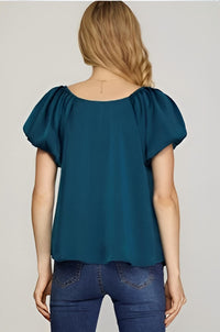 She + Sky - Samantha Short Puff Sleeve Woven Blouse