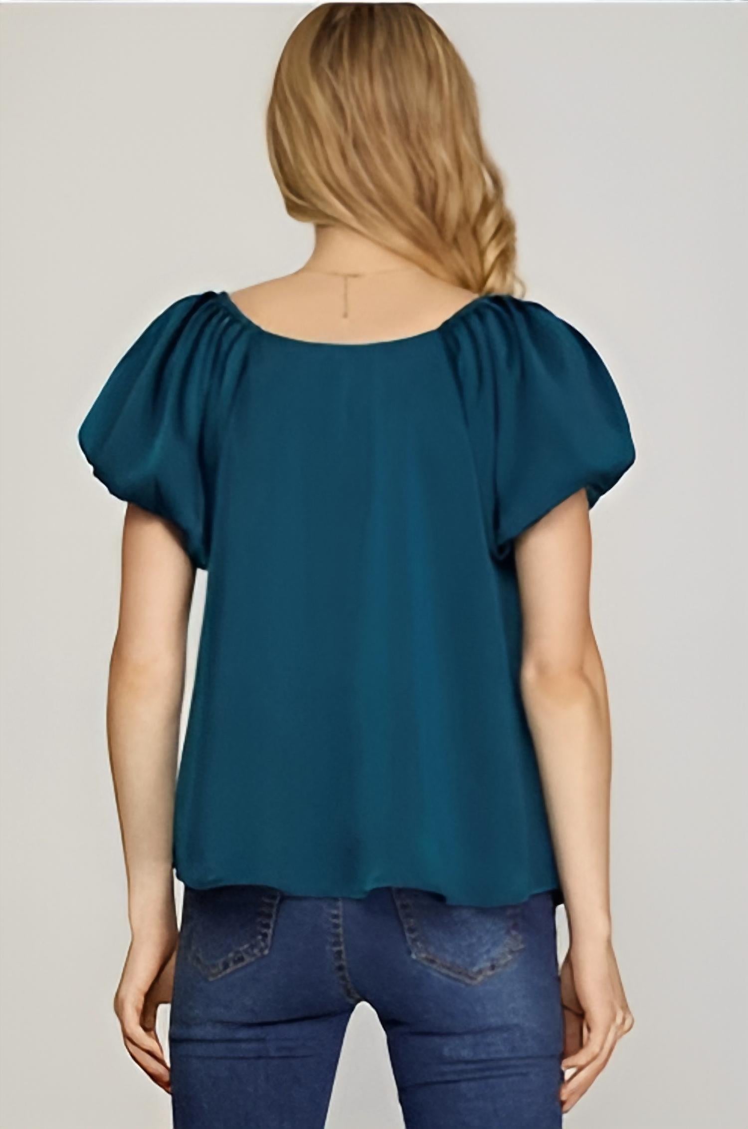 She + Sky - Samantha Short Puff Sleeve Woven Blouse
