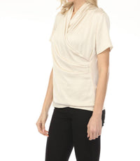 Joseph Ribkoff - Faux Wrap Short Sleeve Satin Knit Top