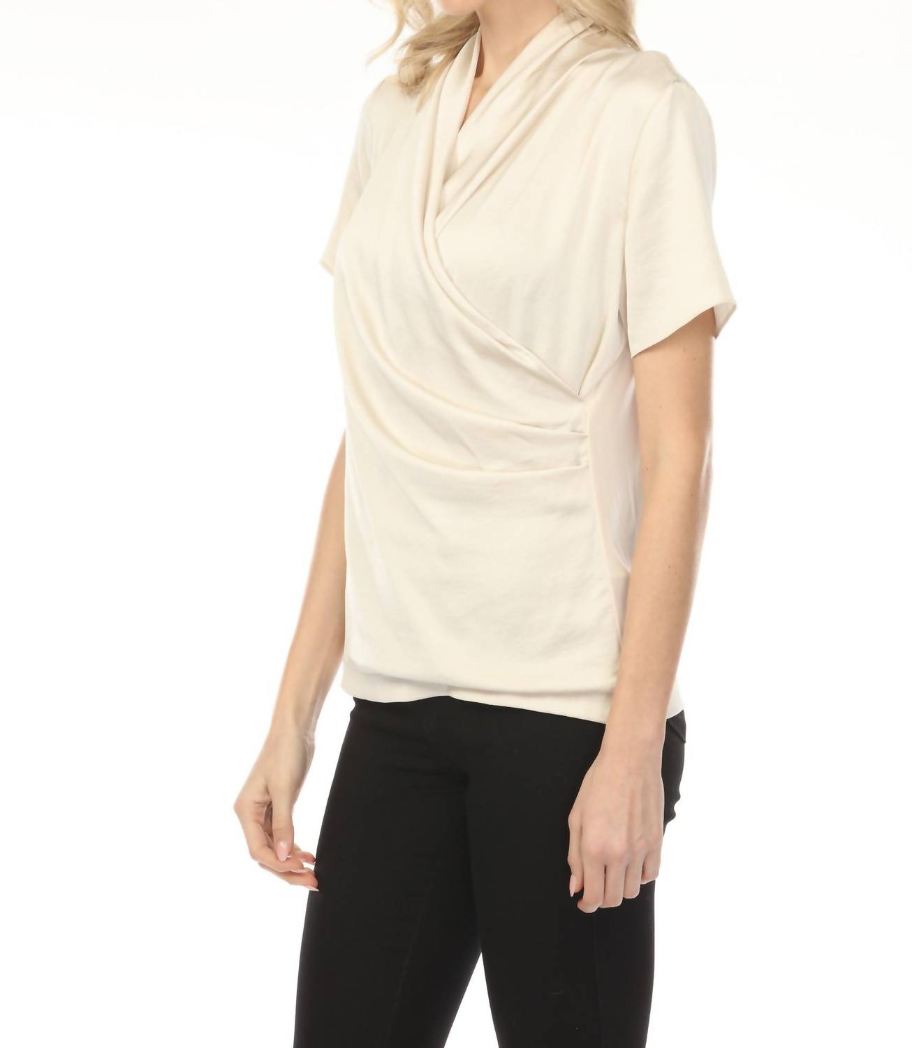 Joseph Ribkoff - Faux Wrap Short Sleeve Satin Knit Top