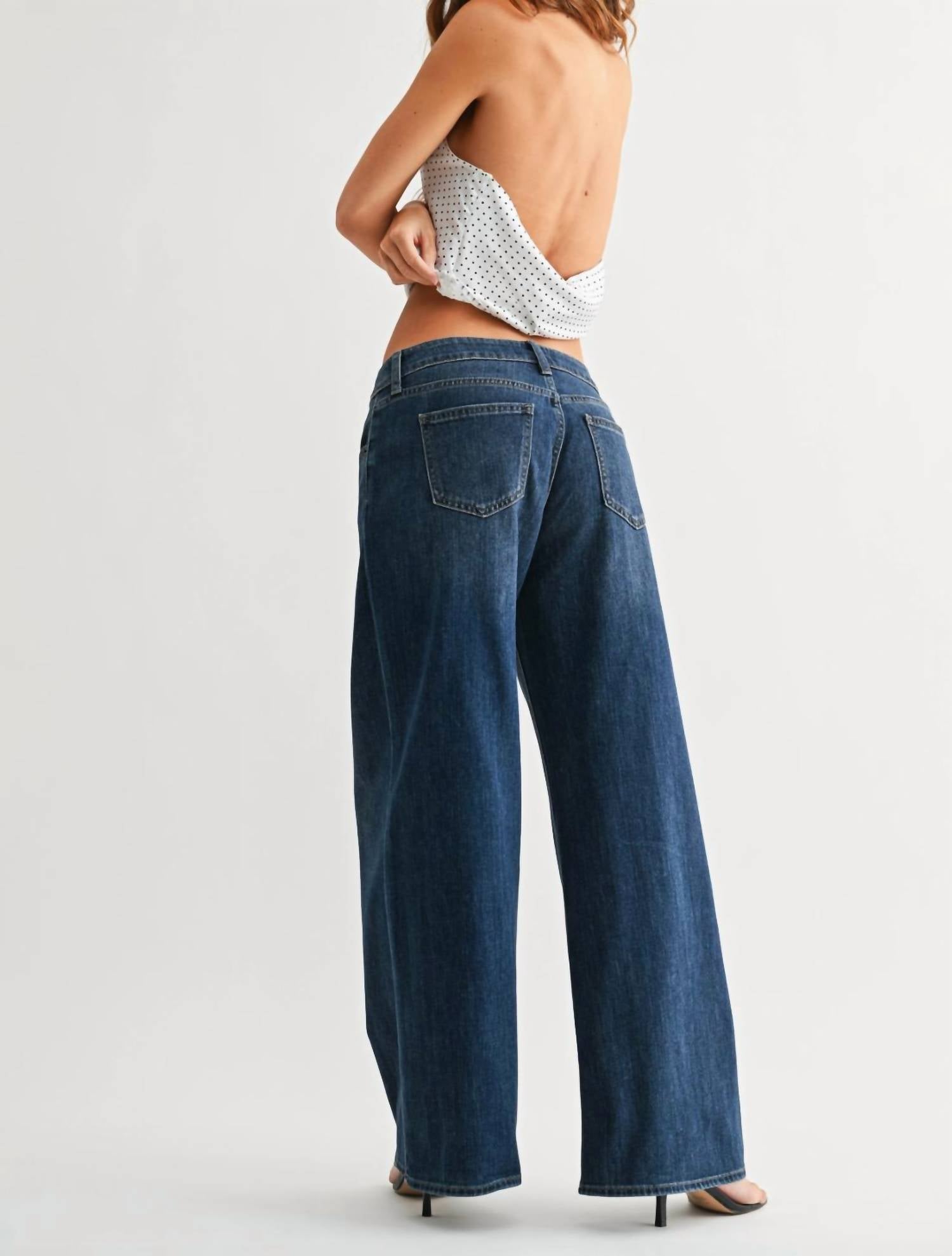 JUST USA Stretch Mid Rise Palazzo Jeans in blue - women's jeans - detail view