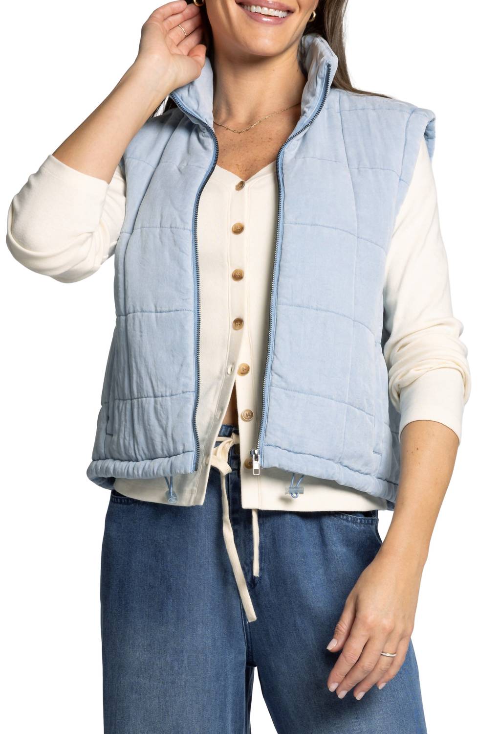 Thread & Supply Brina Quilted Denim Zip-up Vest in chambray blue - women's jacket