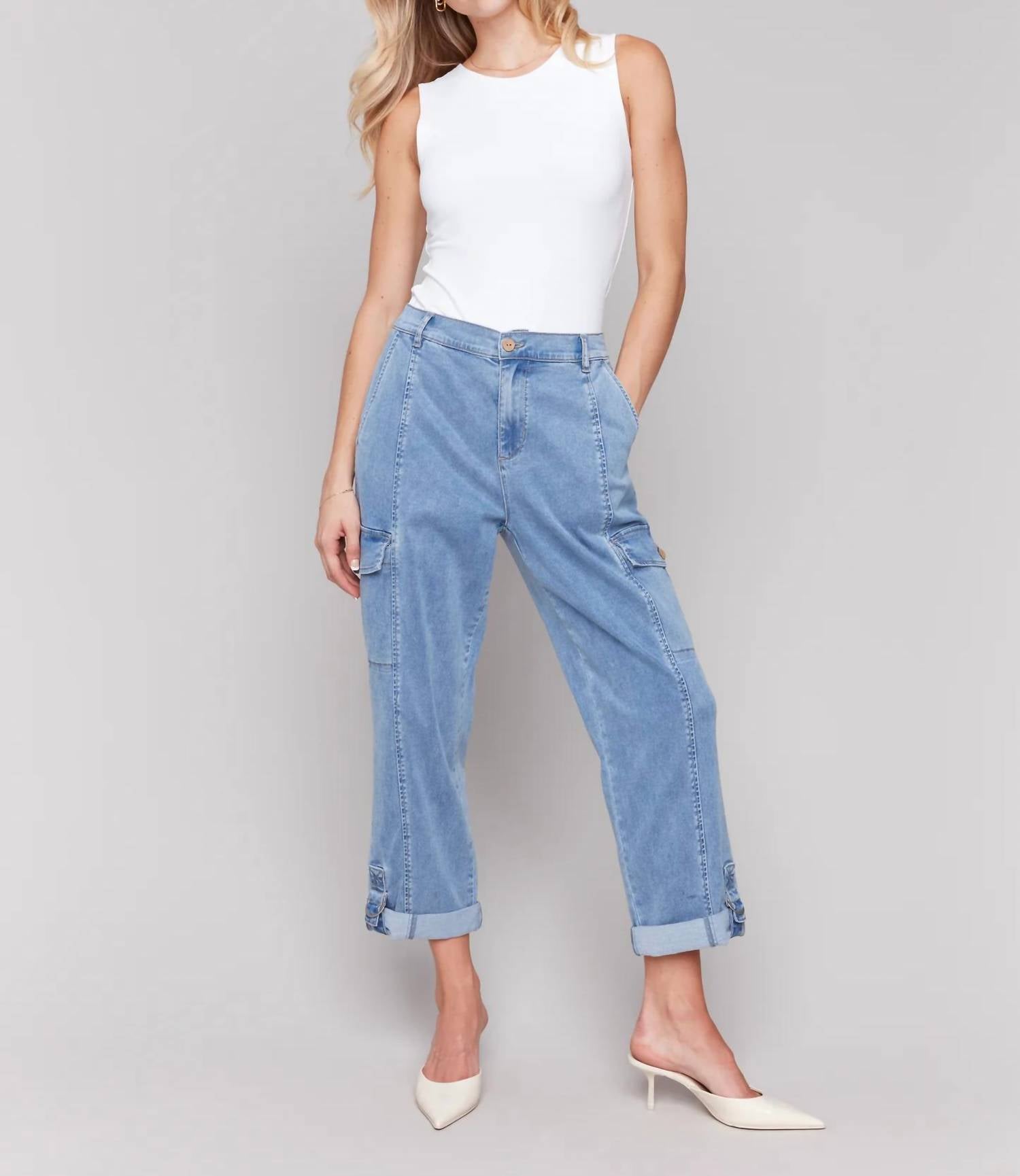 CHARLIE B Safari Cargo Pant in chambray - women's pants - view 4
