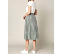 Made By Johnny - High Elastic Waist Pleated Mid A-Line Swing Skirt