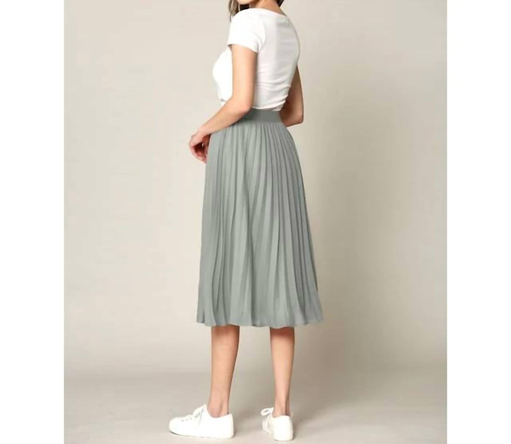 Made By Johnny - High Elastic Waist Pleated Mid A-Line Swing Skirt