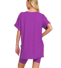 Zenana - V Neck Top And Biker Short Set