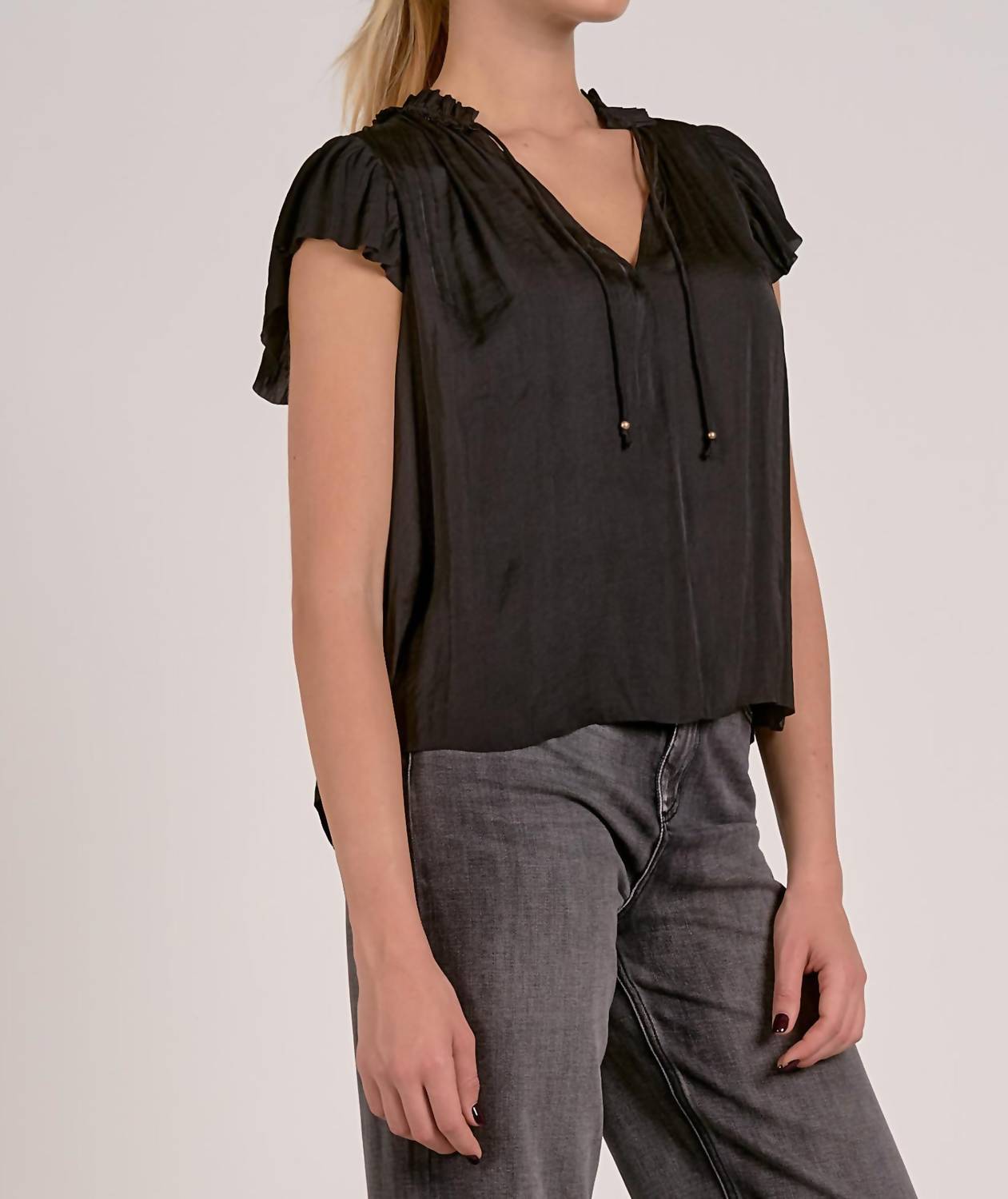 Elan - Women's Cynthia Short Sleeve Ruffle Blouse