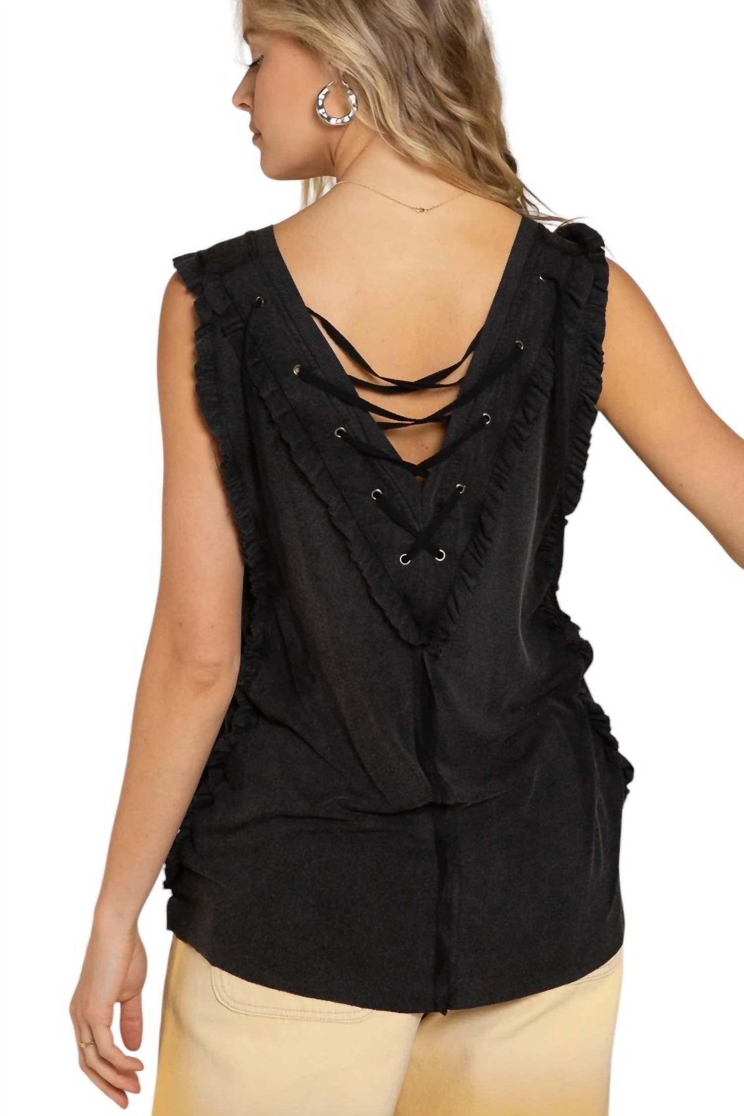 Pol - Never Before Lace-Up Back Tank