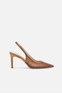 Dolce Vita Women's Kaye Crystal Heels in mid brown mesh - women's heels