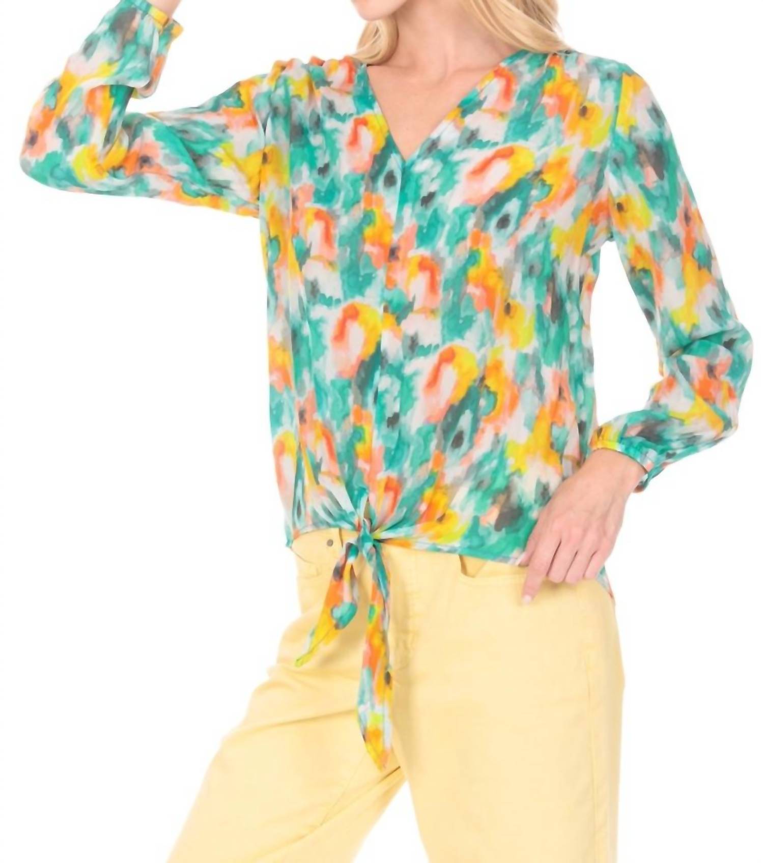 Apny - V-neck Tie Front Top