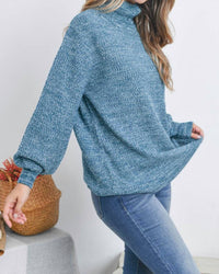 Zenana - Turtleneck Melange Balloon Sleeve Sweater