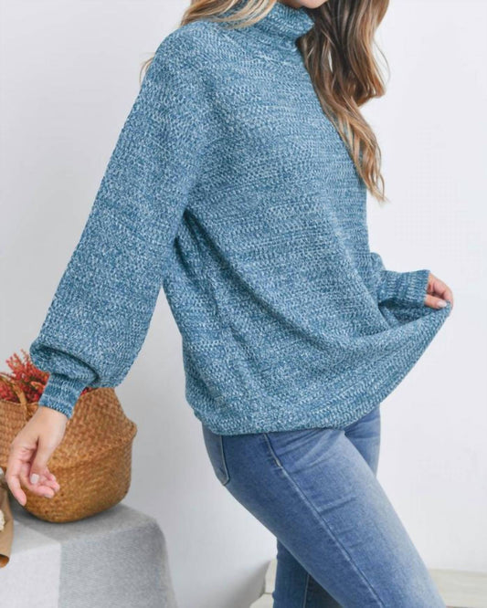 Zenana - Turtleneck Melange Balloon Sleeve Sweater