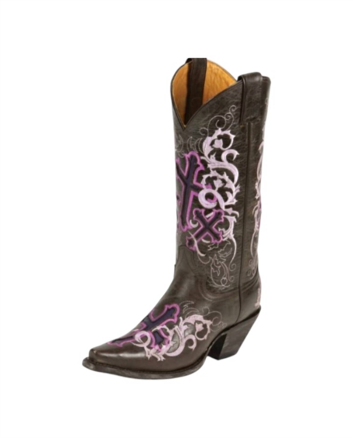 Justin Women's Pointed Toe Boots in cross pink and brown - women's shoe