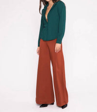 RIPLEY RADER Jersey Button Down Top in pine - women's long sleeve top - detail view