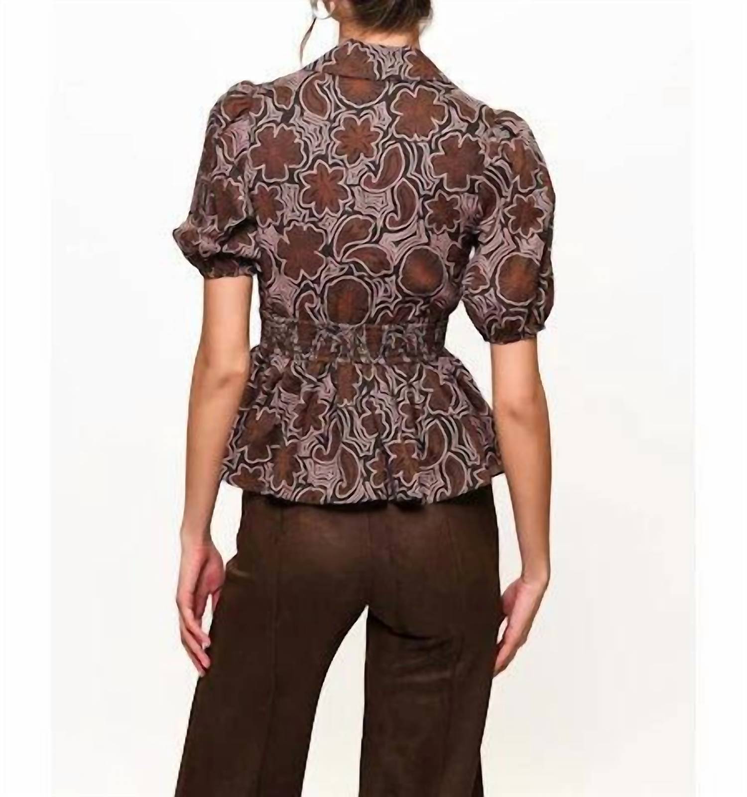 hutch Fowler V Neck Top in black copper - women's blouse - detail view