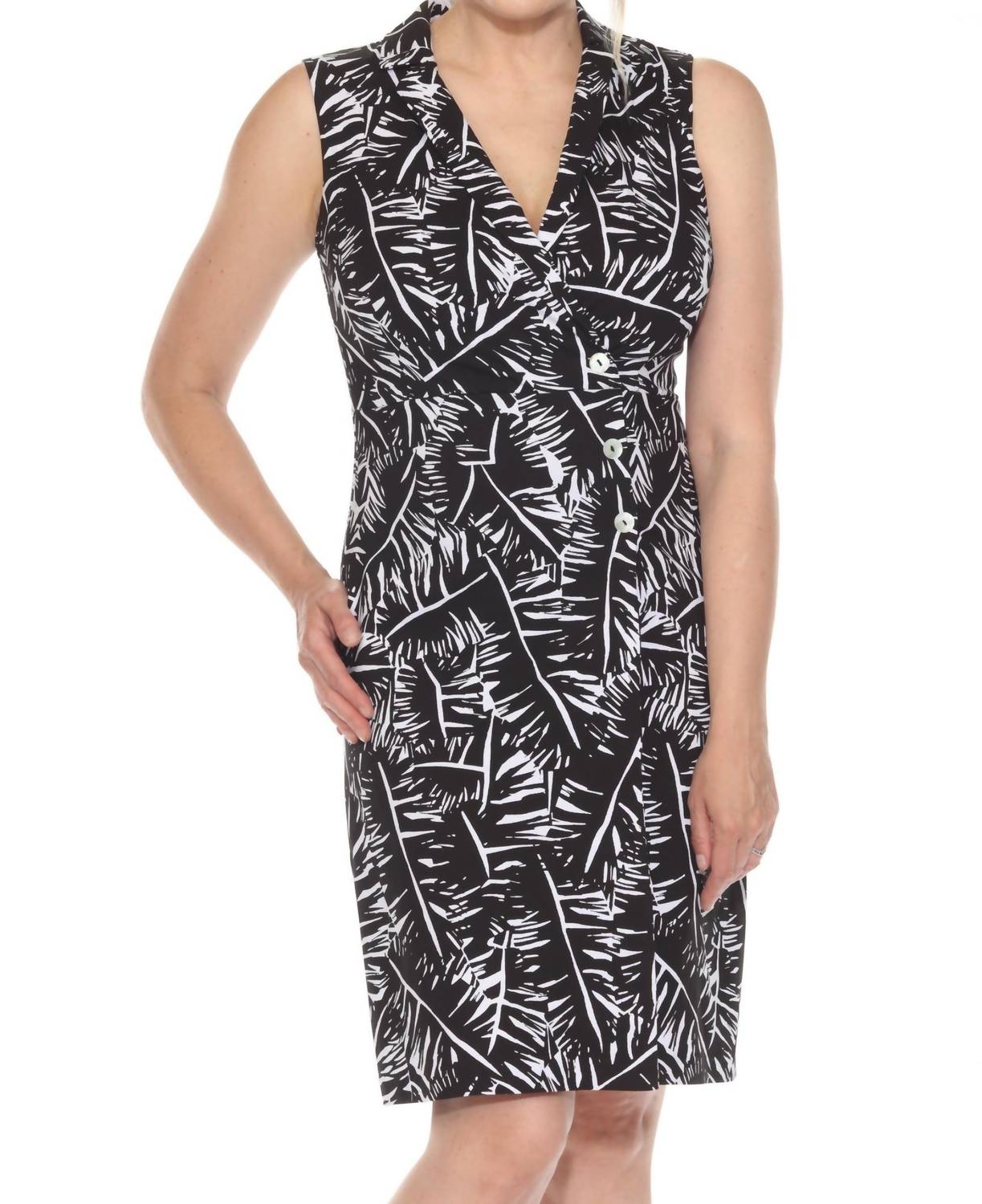 Joseph Ribkoff - Leaf Print Sleeveless A-line Dress