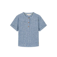 Louise Misha Arun Short Sleeve Shirt in blue onda stripes - kids' t-shirt - alternate view