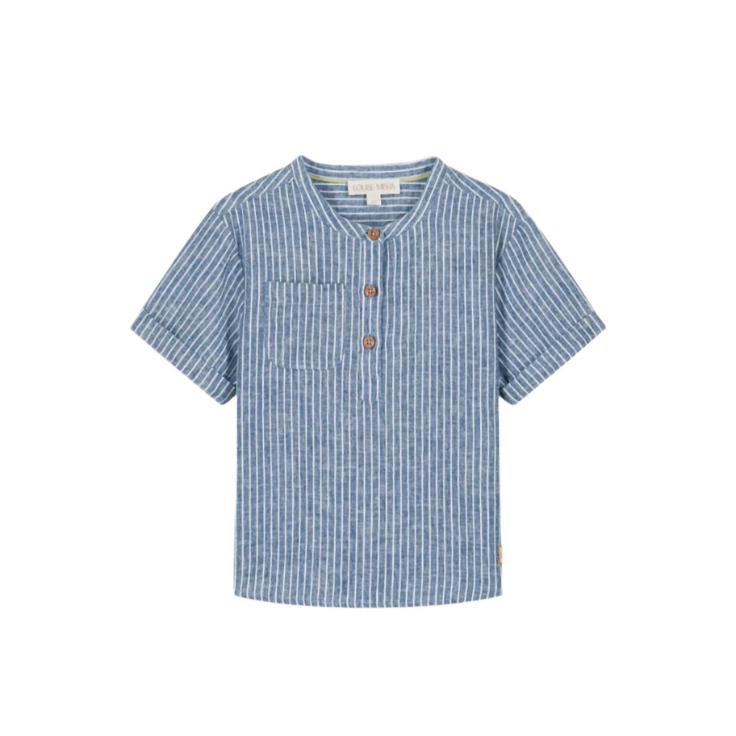 Louise Misha Arun Short Sleeve Shirt in blue onda stripes - kids' t-shirt - alternate view