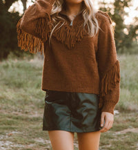 Miss Me Fringe Forever Turtleneck Sweater in brown - women's sweater - view 5