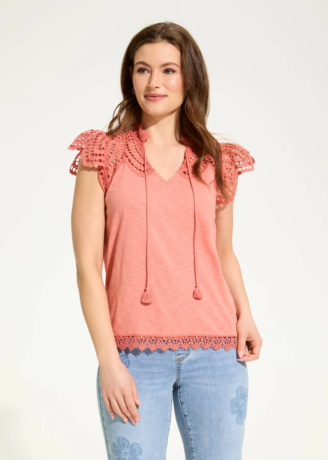 Fdj - Felia Flutter Sleeve Placed Eyelet Top
