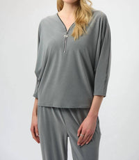 Joseph Ribkoff - Zipped V-neck Long Sleeve Boxy Top