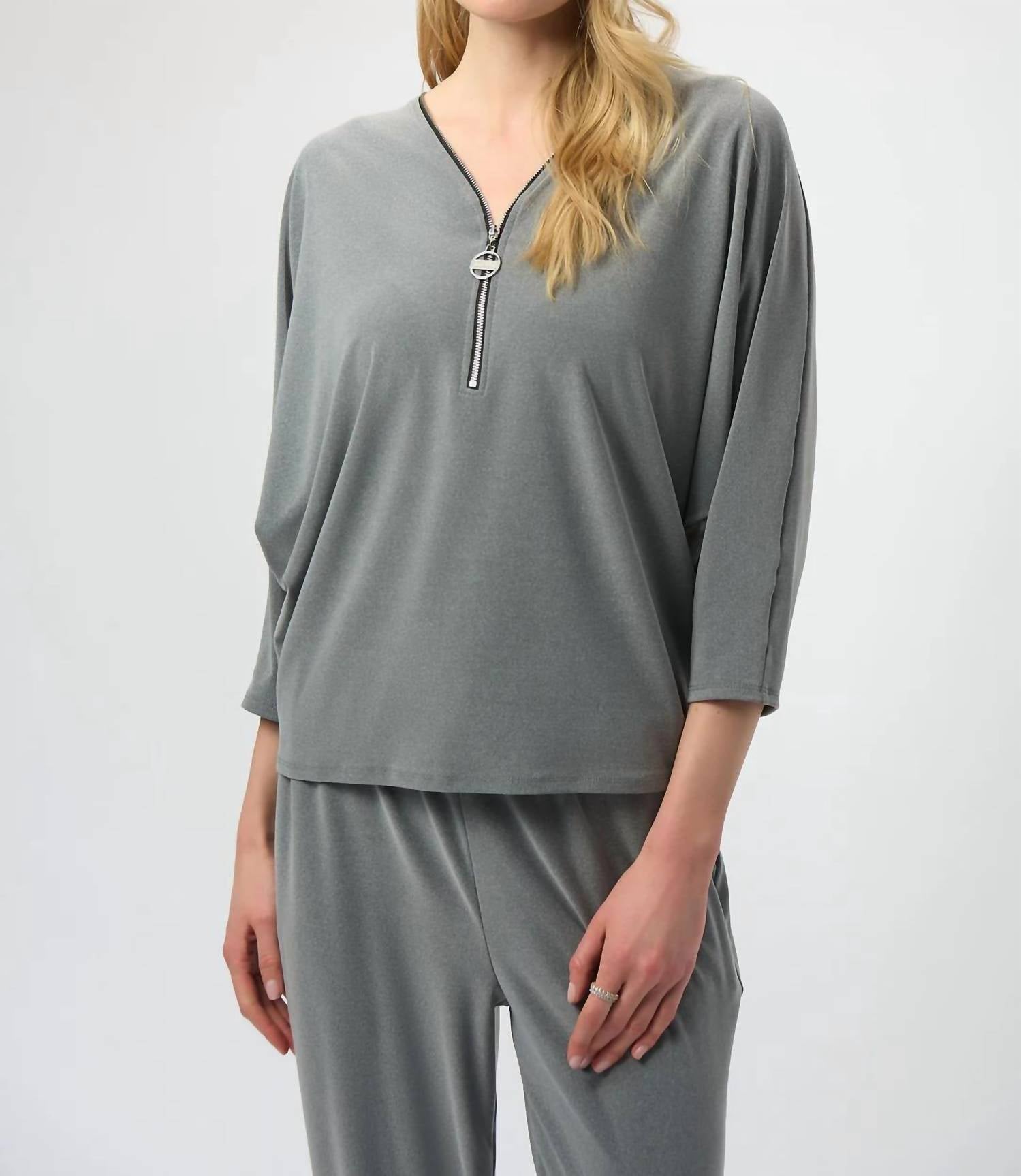 Joseph Ribkoff - Zipped V-neck Long Sleeve Boxy Top