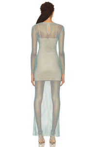 self-portrait Mint Hotfix Fishnet Keyhole Maxi Dress in green - women's dress - detail view