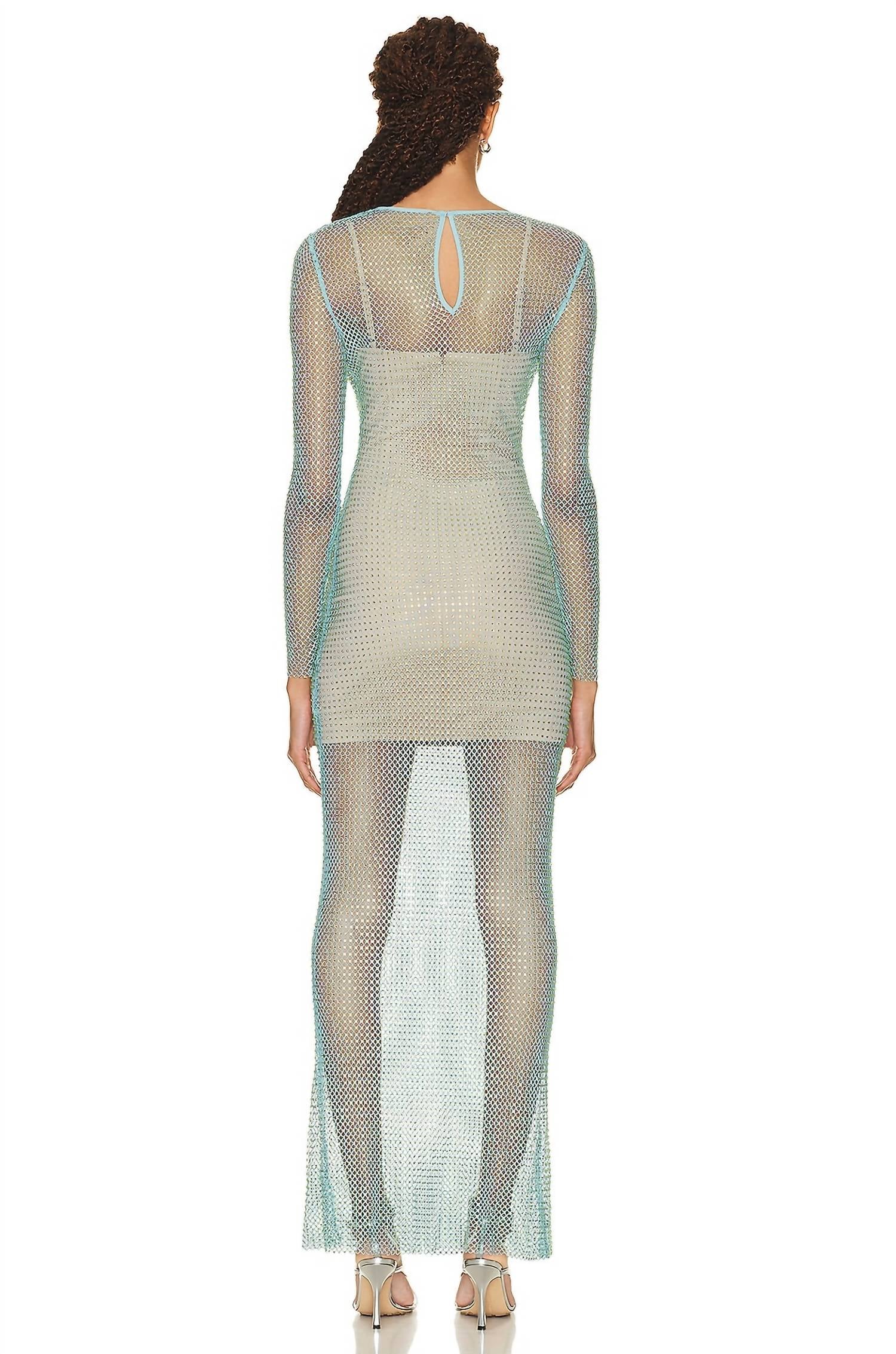 self-portrait Mint Hotfix Fishnet Keyhole Maxi Dress in green - women's dress - detail view