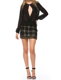 Rachel Zoe - Bex Metallic Plaid Fringed Miniskirt